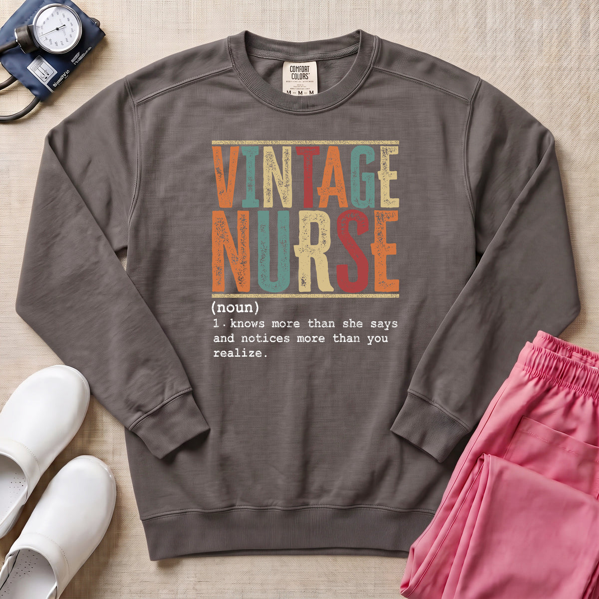 Retro Vintage Nurse Definition Sweatshirt - Pepper Lifestyle Hero Mockup | HugTee
