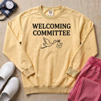 Welcoming Committee Stork Sweatshirt - Butter Comfort Colors Sweatshirt | HugTee
