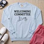 Welcoming Committee Stork Sweatshirt - Chambray Comfort Colors Sweatshirt | HugTee