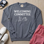 Welcoming Committee Stork Sweatshirt - Blue Jean Comfort Colors Sweatshirt | HugTee