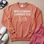 Welcoming Committee Stork Sweatshirt - Terracotta Comfort Colors Sweatshirt | HugTee