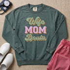 Retro Wife Mom Doula Groovy Birth Worker Sweatshirt - Blue Spruce Comfort Colors Sweatshirt | HugTee
