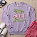 Retro Wife Mom Doula Groovy Birth Worker Sweatshirt - Orchid Comfort Colors Sweatshirt | HugTee